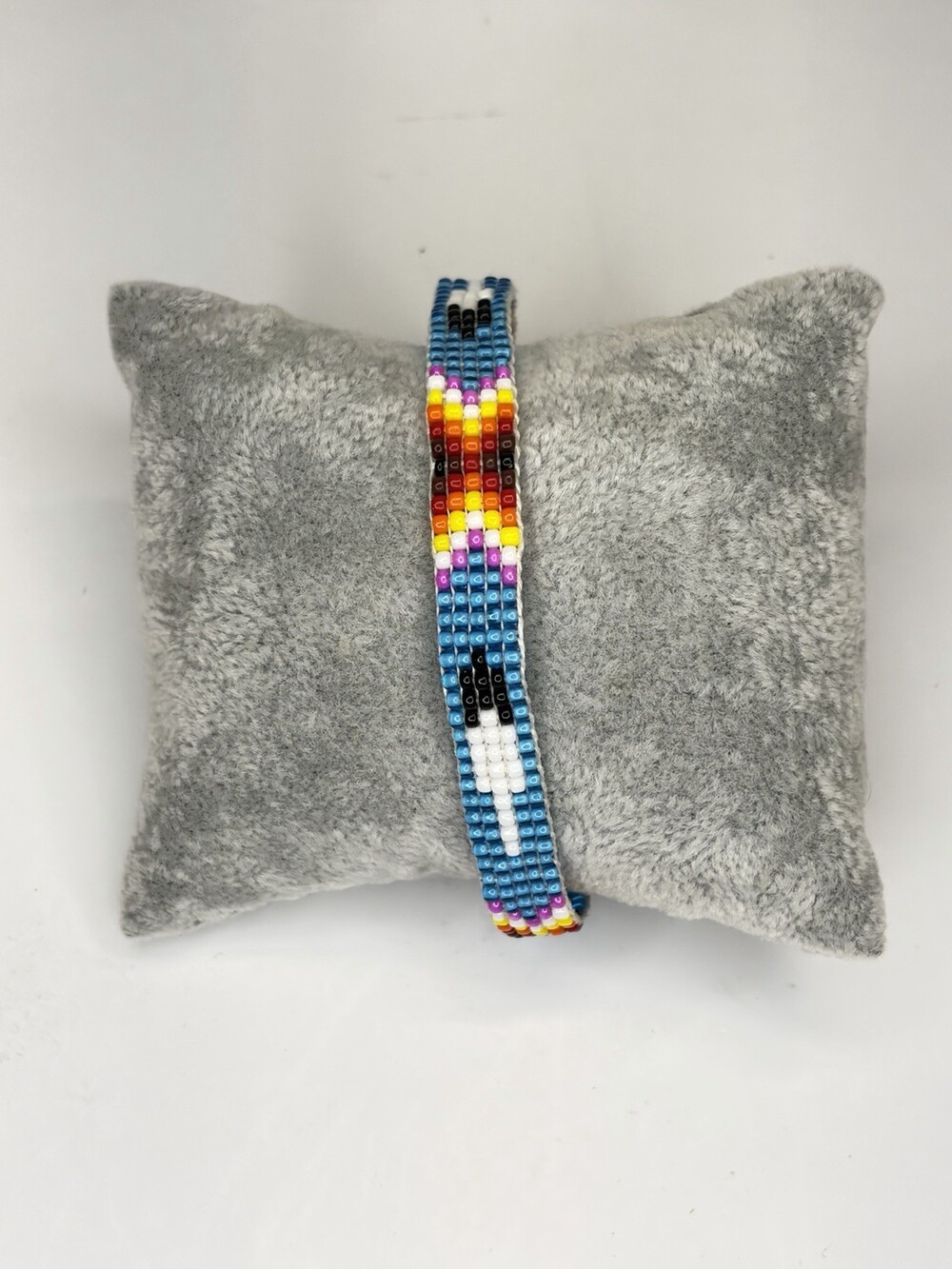 Jackie Cleveland Navajo Sterling Silver Seed Bead Loomed Geometric Bracelet
